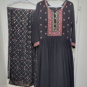 Premium quality Goergette pleated Heavy Gown with Beautiful sequins Embroidery